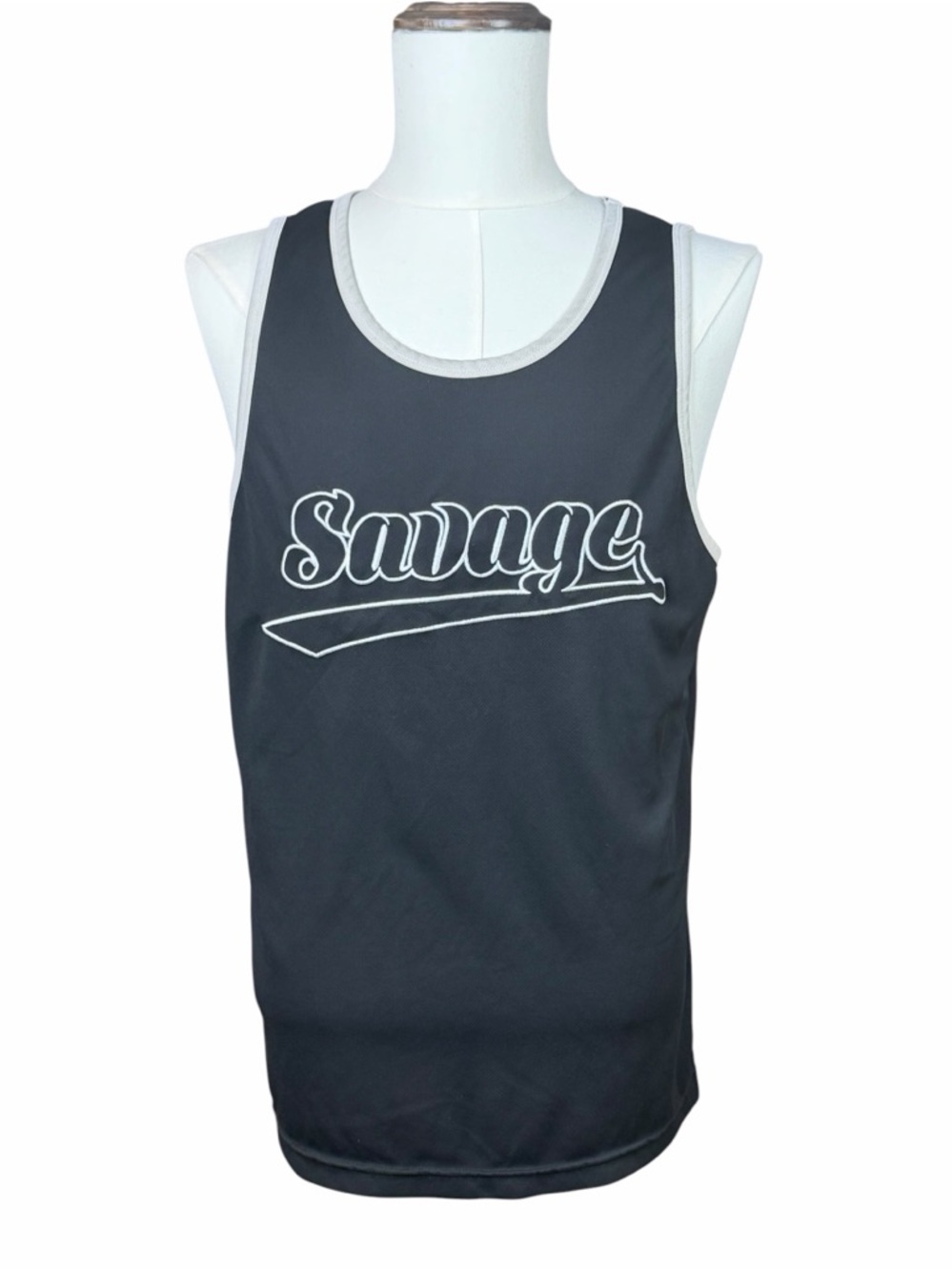 10/$25🦋 Original Deluxe Supply Black w/ White Trim SAVAGE Embroidered Tank - L